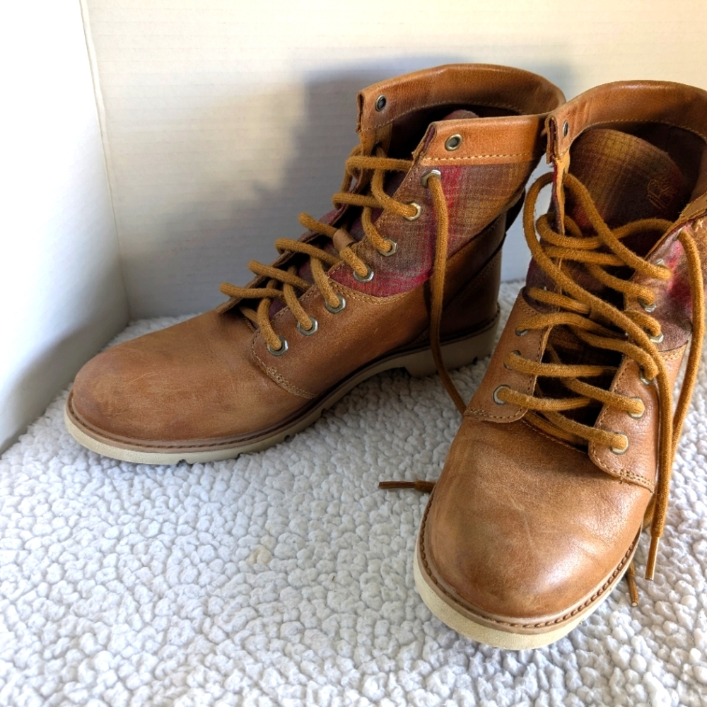 Timberland x Pendleton Women's Bramhall Boots Size 8.5 Plaid Top /Brown Leather - Picture 3 of 13